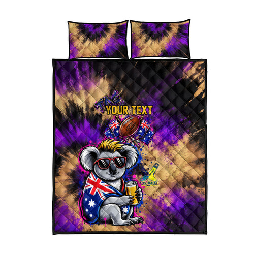 Personalised Australian Oztag Koala Mascot Quilt Bed Set Cool Koala Sunglasses Tie Dye Paint Splatter