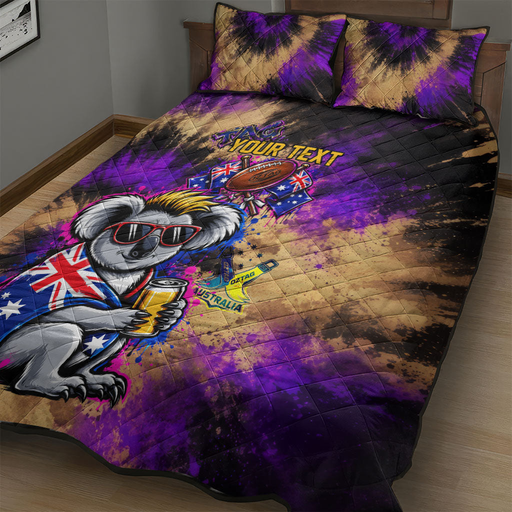 Personalised Australian Oztag Koala Mascot Quilt Bed Set Cool Koala Sunglasses Tie Dye Paint Splatter