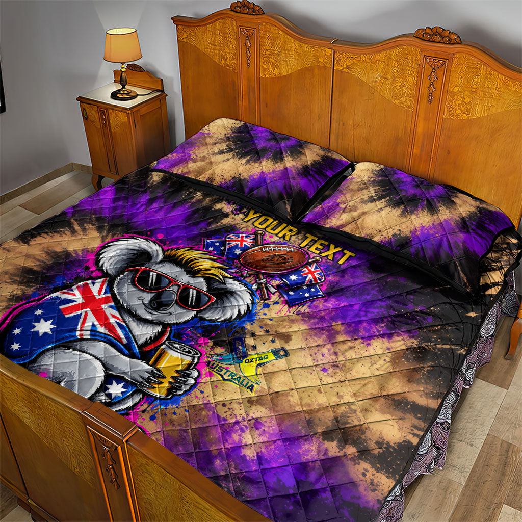 Personalised Australian Oztag Koala Mascot Quilt Bed Set Cool Koala Sunglasses Tie Dye Paint Splatter