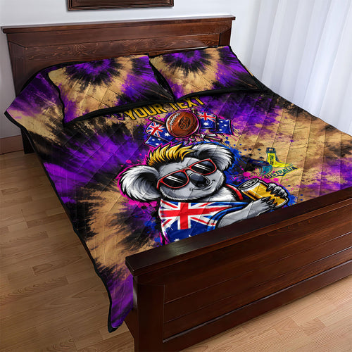 Personalised Australian Oztag Koala Mascot Quilt Bed Set Cool Koala Sunglasses Tie Dye Paint Splatter