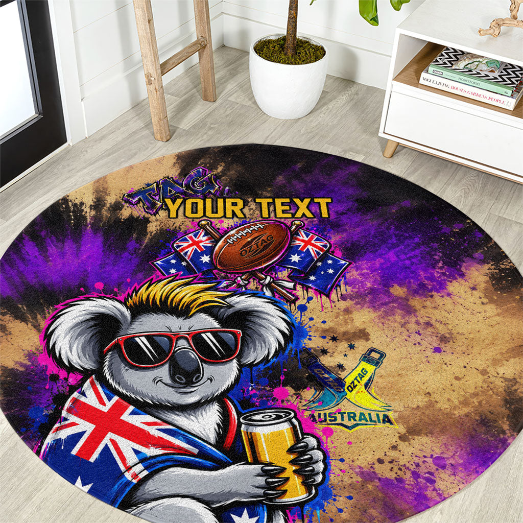 Personalised Australian Oztag Koala Mascot Round Carpet Cool Koala Sunglasses Tie Dye Paint Splatter