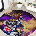 Personalised Australian Oztag Koala Mascot Round Carpet Cool Koala Sunglasses Tie Dye Paint Splatter