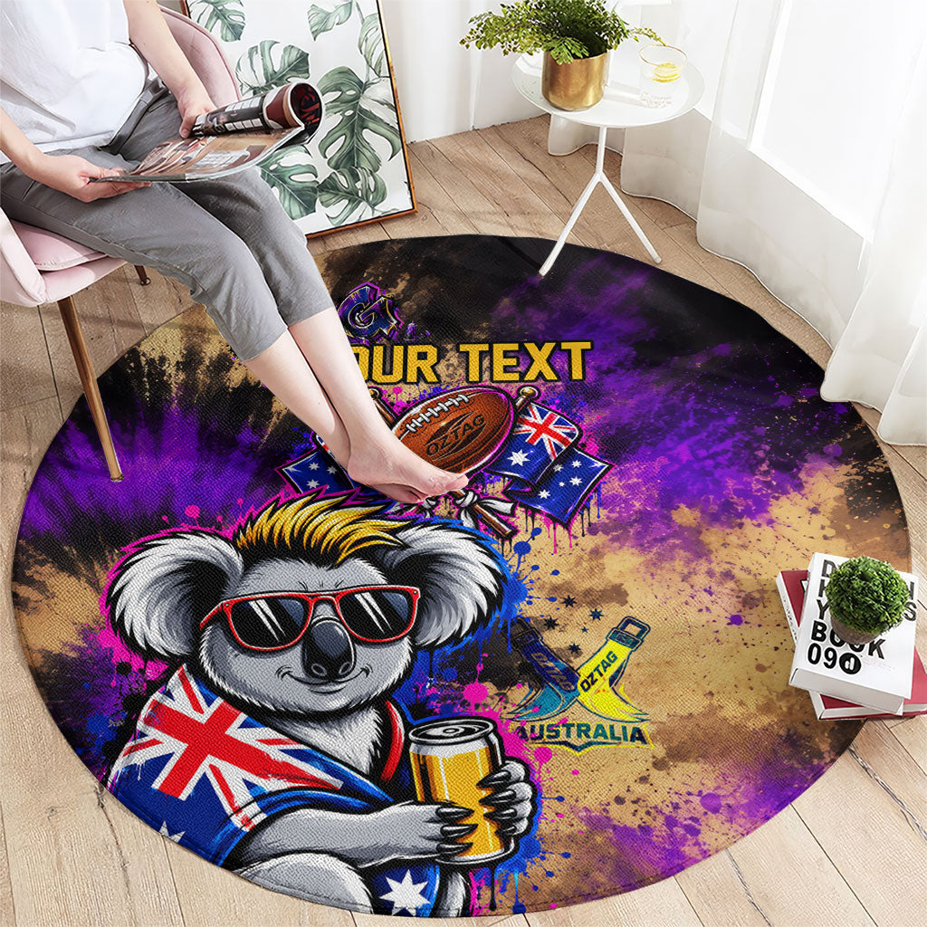 Personalised Australian Oztag Koala Mascot Round Carpet Cool Koala Sunglasses Tie Dye Paint Splatter