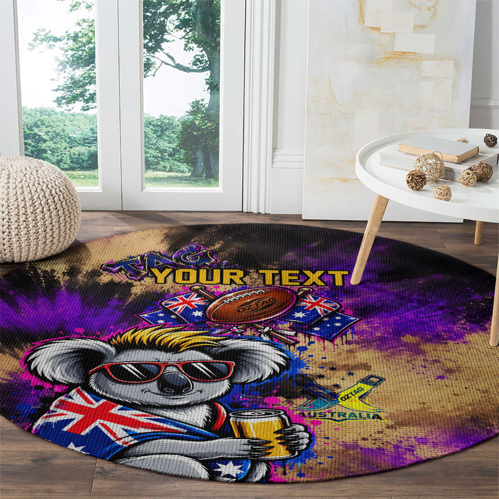 Personalised Australian Oztag Koala Mascot Round Carpet Cool Koala Sunglasses Tie Dye Paint Splatter