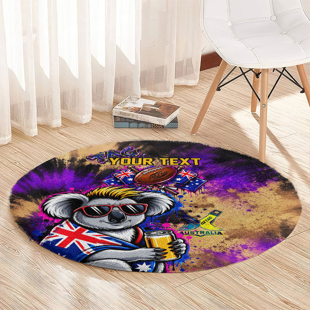 Personalised Australian Oztag Koala Mascot Round Carpet Cool Koala Sunglasses Tie Dye Paint Splatter