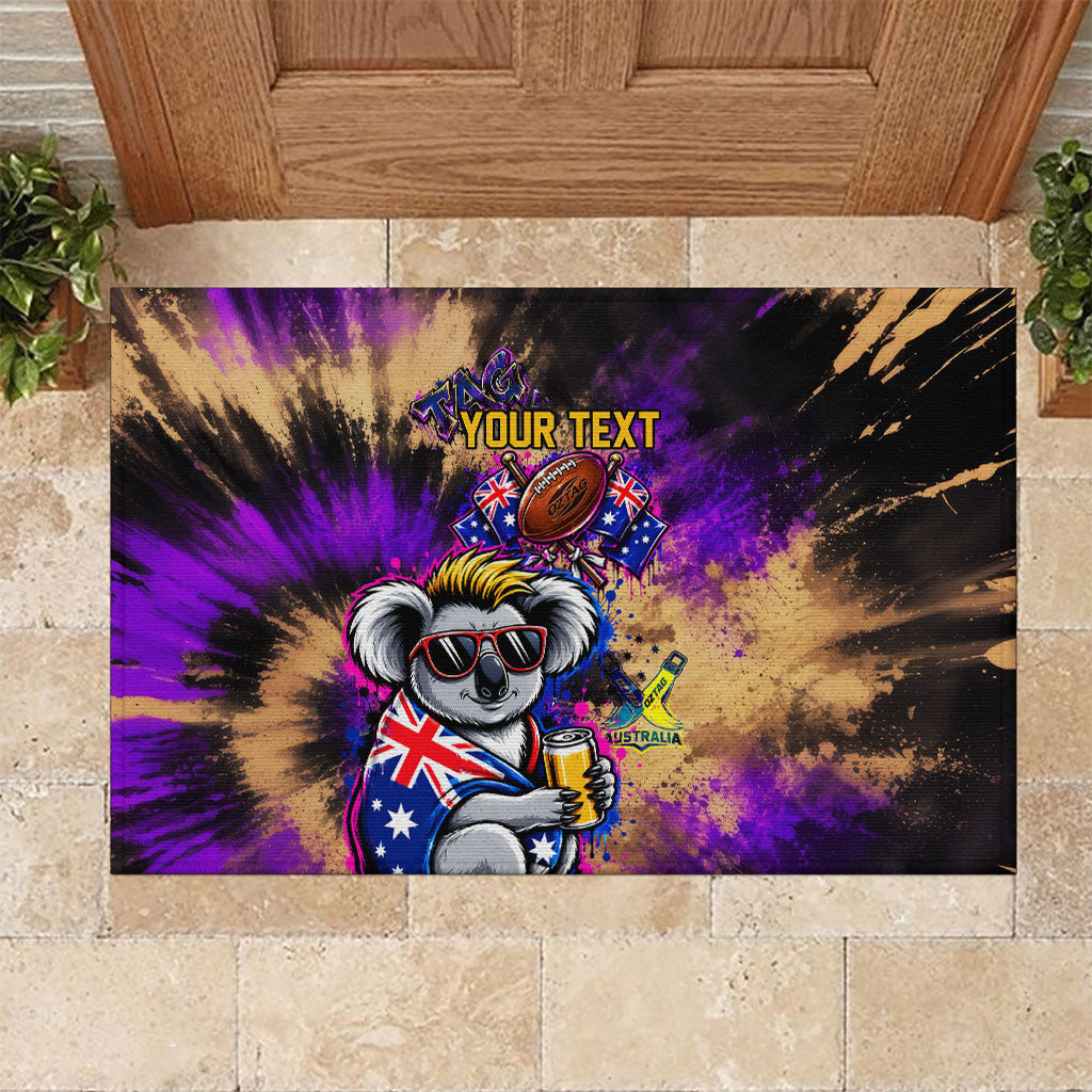 Personalised Australian Oztag Koala Mascot Rubber Doormat Cool Koala Sunglasses Tie Dye Paint Splatter