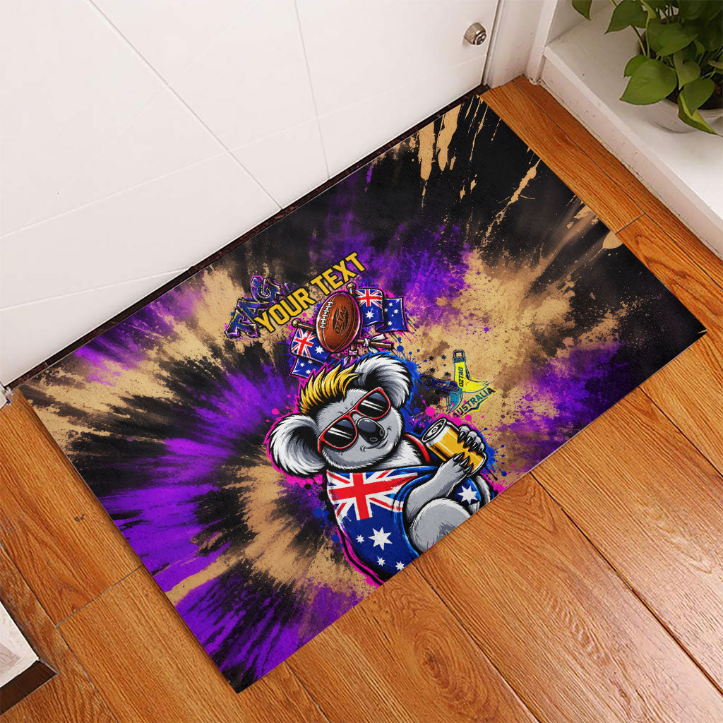 Personalised Australian Oztag Koala Mascot Rubber Doormat Cool Koala Sunglasses Tie Dye Paint Splatter