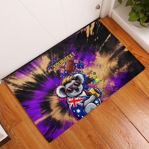 Personalised Australian Oztag Koala Mascot Rubber Doormat Cool Koala Sunglasses Tie Dye Paint Splatter