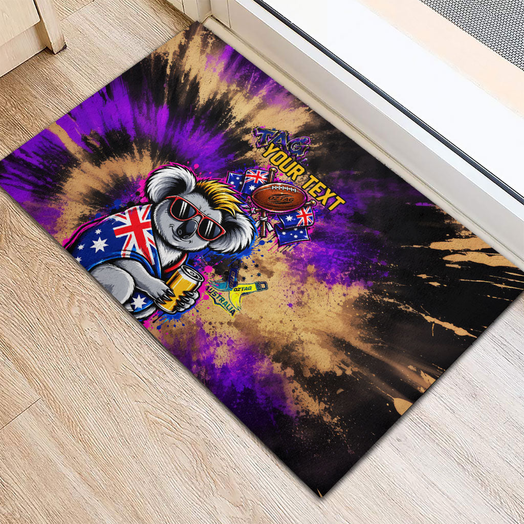 Personalised Australian Oztag Koala Mascot Rubber Doormat Cool Koala Sunglasses Tie Dye Paint Splatter