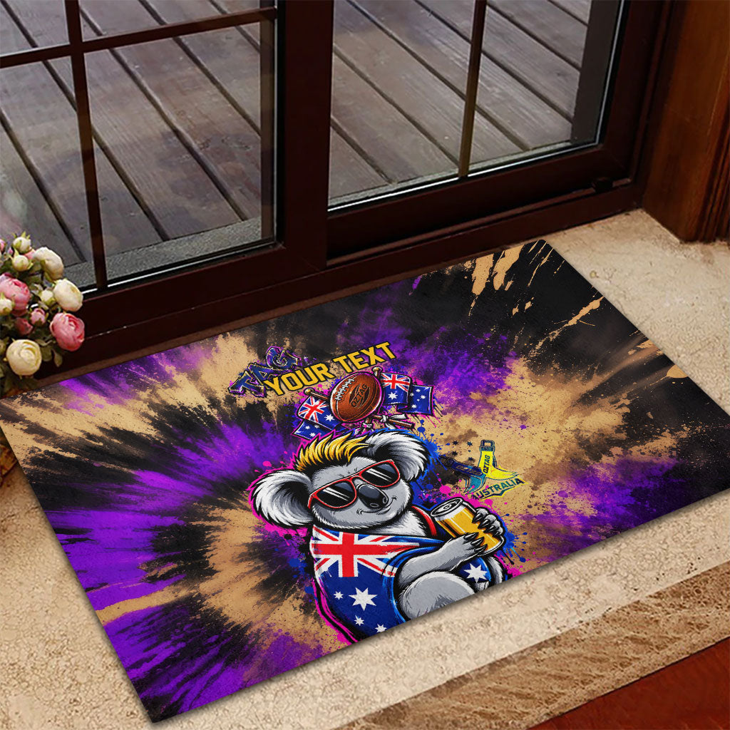 Personalised Australian Oztag Koala Mascot Rubber Doormat Cool Koala Sunglasses Tie Dye Paint Splatter