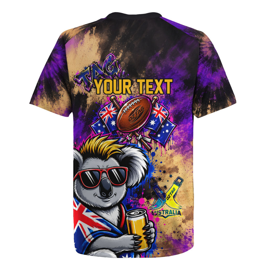 Personalised Australian Oztag Koala Mascot Rugby Jersey Cool Koala Sunglasses Tie Dye Paint Splatter