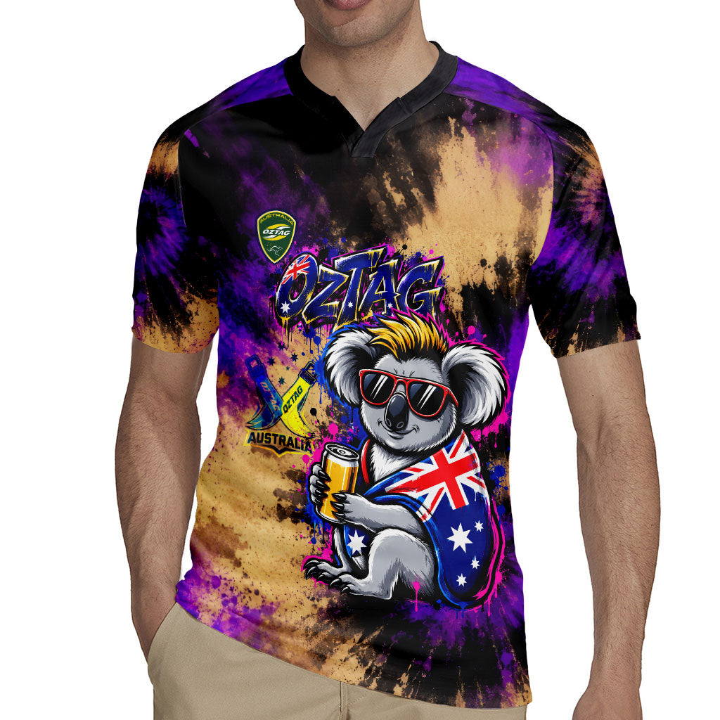 Personalised Australian Oztag Koala Mascot Rugby Jersey Cool Koala Sunglasses Tie Dye Paint Splatter