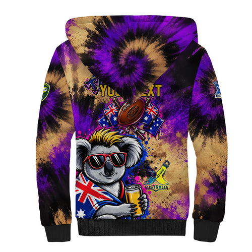 Personalised Australian Oztag Koala Mascot Sherpa Hoodie Cool Koala Sunglasses Tie Dye Paint Splatter