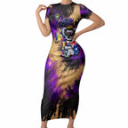 Personalised Australian Oztag Koala Mascot Short Sleeve Bodycon Dress Cool Koala Sunglasses Tie Dye Paint Splatter
