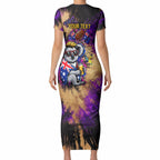 Personalised Australian Oztag Koala Mascot Short Sleeve Bodycon Dress Cool Koala Sunglasses Tie Dye Paint Splatter