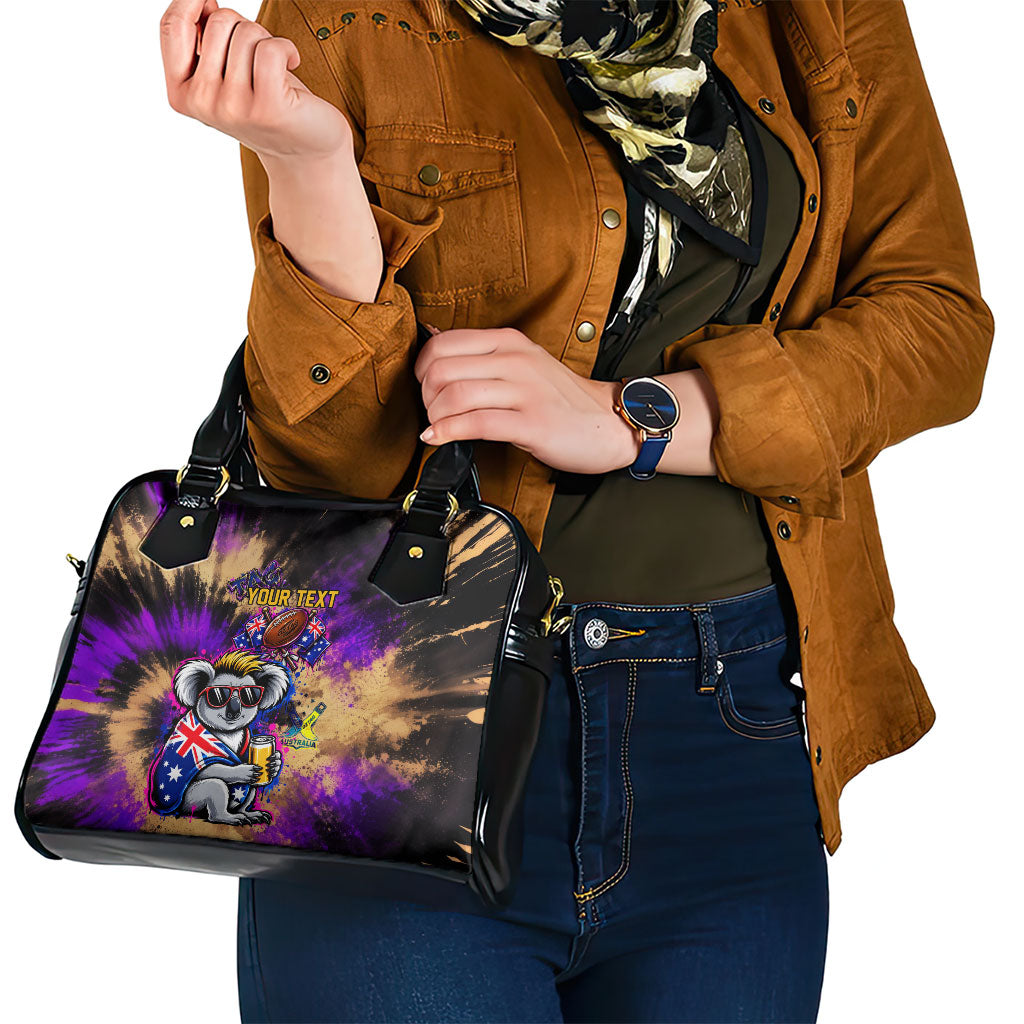 Personalised Australian Oztag Koala Mascot Shoulder Handbag Cool Koala Sunglasses Tie Dye Paint Splatter