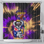 Personalised Australian Oztag Koala Mascot Shower Curtain Cool Koala Sunglasses Tie Dye Paint Splatter