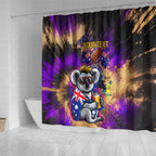 Personalised Australian Oztag Koala Mascot Shower Curtain Cool Koala Sunglasses Tie Dye Paint Splatter