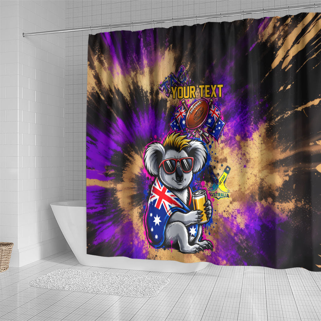 Personalised Australian Oztag Koala Mascot Shower Curtain Cool Koala Sunglasses Tie Dye Paint Splatter