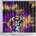 Personalised Australian Oztag Koala Mascot Shower Curtain Cool Koala Sunglasses Tie Dye Paint Splatter