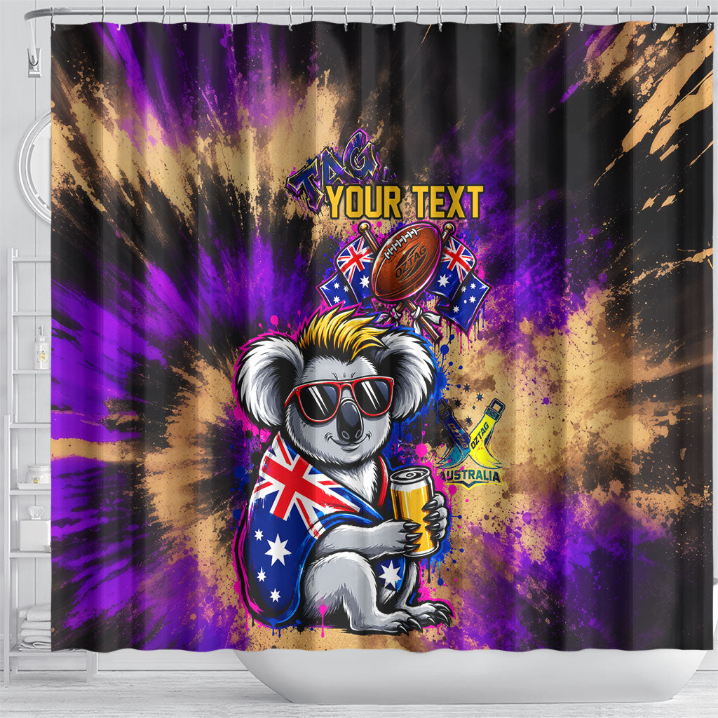 Personalised Australian Oztag Koala Mascot Shower Curtain Cool Koala Sunglasses Tie Dye Paint Splatter