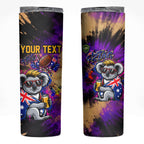 Personalised Australian Oztag Koala Mascot Skinny Tumbler Cool Koala Sunglasses Tie Dye Paint Splatter