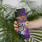 Personalised Australian Oztag Koala Mascot Skinny Tumbler Cool Koala Sunglasses Tie Dye Paint Splatter