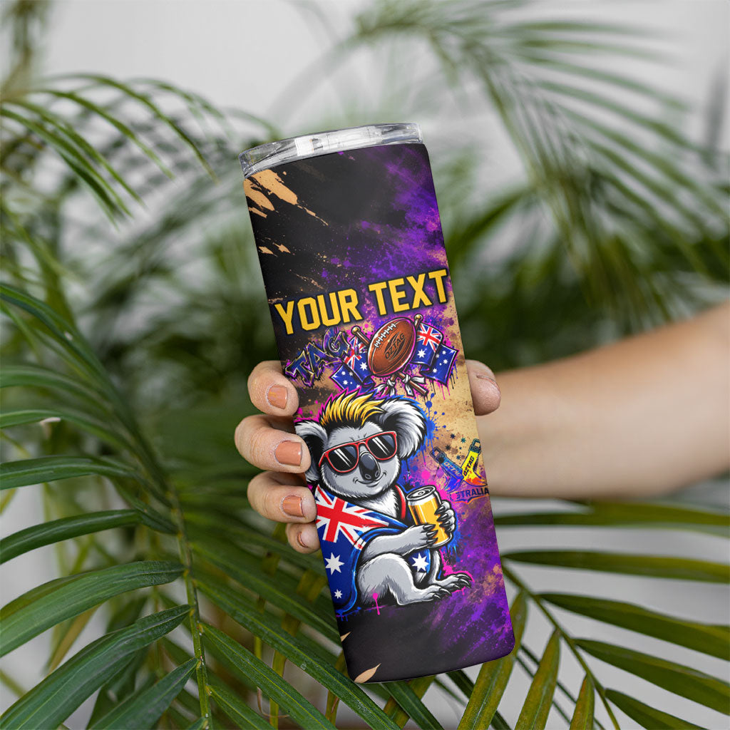 Personalised Australian Oztag Koala Mascot Skinny Tumbler Cool Koala Sunglasses Tie Dye Paint Splatter