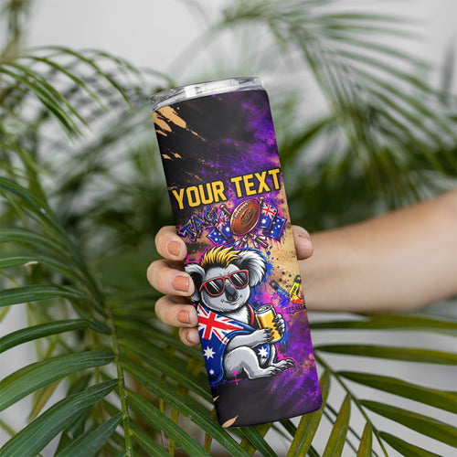 Personalised Australian Oztag Koala Mascot Skinny Tumbler Cool Koala Sunglasses Tie Dye Paint Splatter