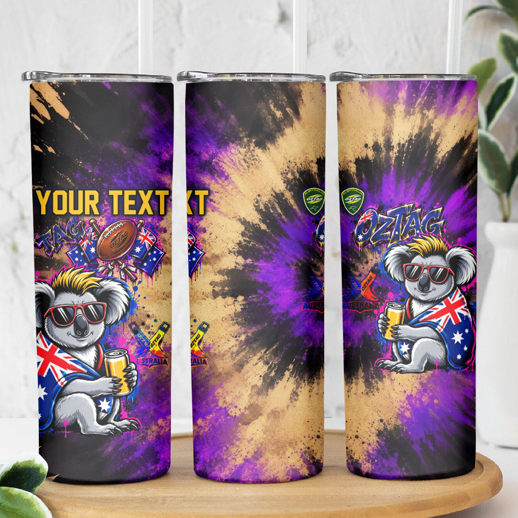 Personalised Australian Oztag Koala Mascot Skinny Tumbler Cool Koala Sunglasses Tie Dye Paint Splatter