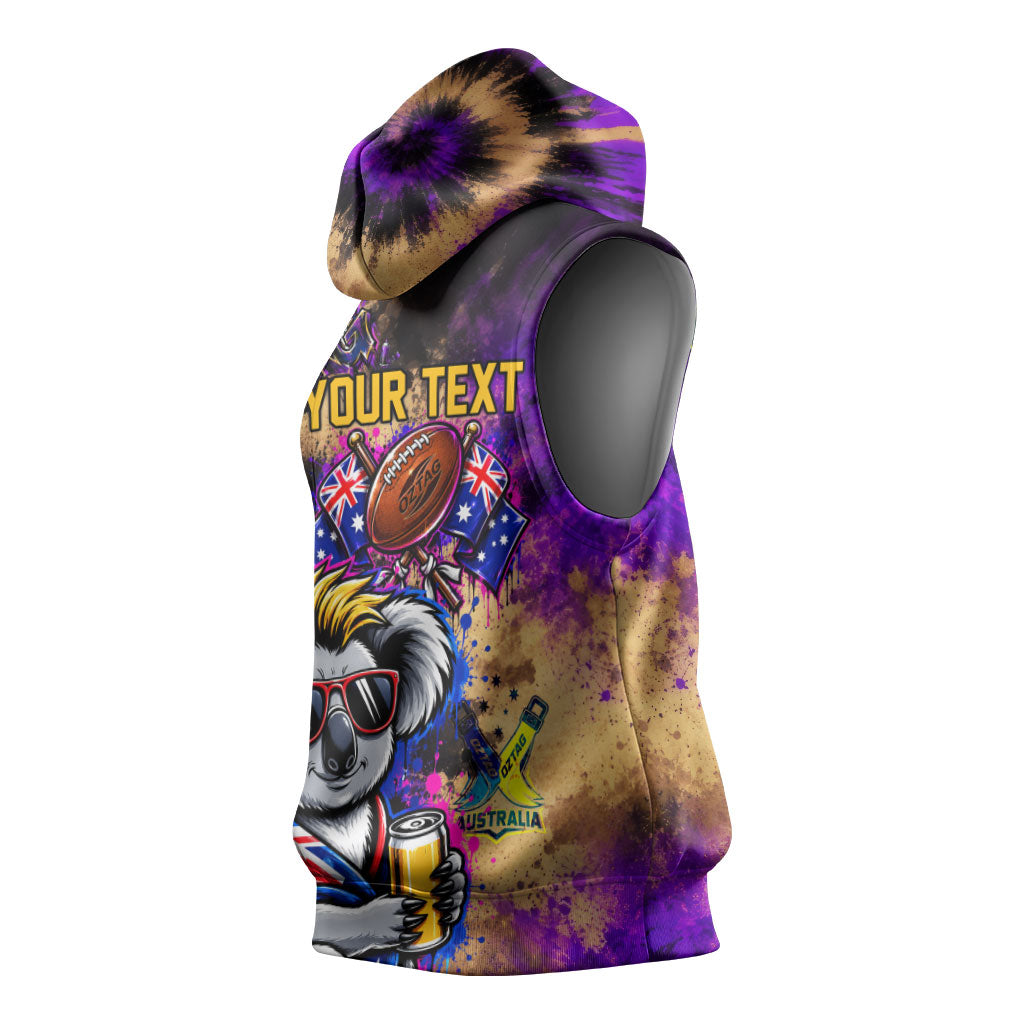 Personalised Australian Oztag Koala Mascot Sleeveless Hoodie Cool Koala Sunglasses Tie Dye Paint Splatter
