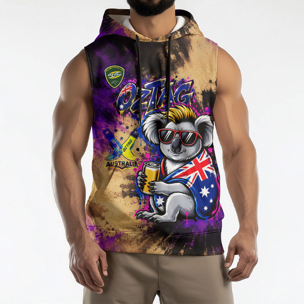 Personalised Australian Oztag Koala Mascot Sleeveless Hoodie Cool Koala Sunglasses Tie Dye Paint Splatter
