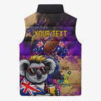 Personalised Australian Oztag Koala Mascot Sleeveless Puffer Jacket Cool Koala Sunglasses Tie Dye Paint Splatter
