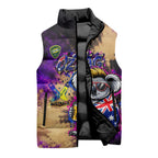 Personalised Australian Oztag Koala Mascot Sleeveless Puffer Jacket Cool Koala Sunglasses Tie Dye Paint Splatter