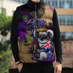 Personalised Australian Oztag Koala Mascot Sleeveless Puffer Jacket Cool Koala Sunglasses Tie Dye Paint Splatter
