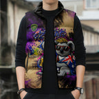 Personalised Australian Oztag Koala Mascot Sleeveless Puffer Jacket Cool Koala Sunglasses Tie Dye Paint Splatter