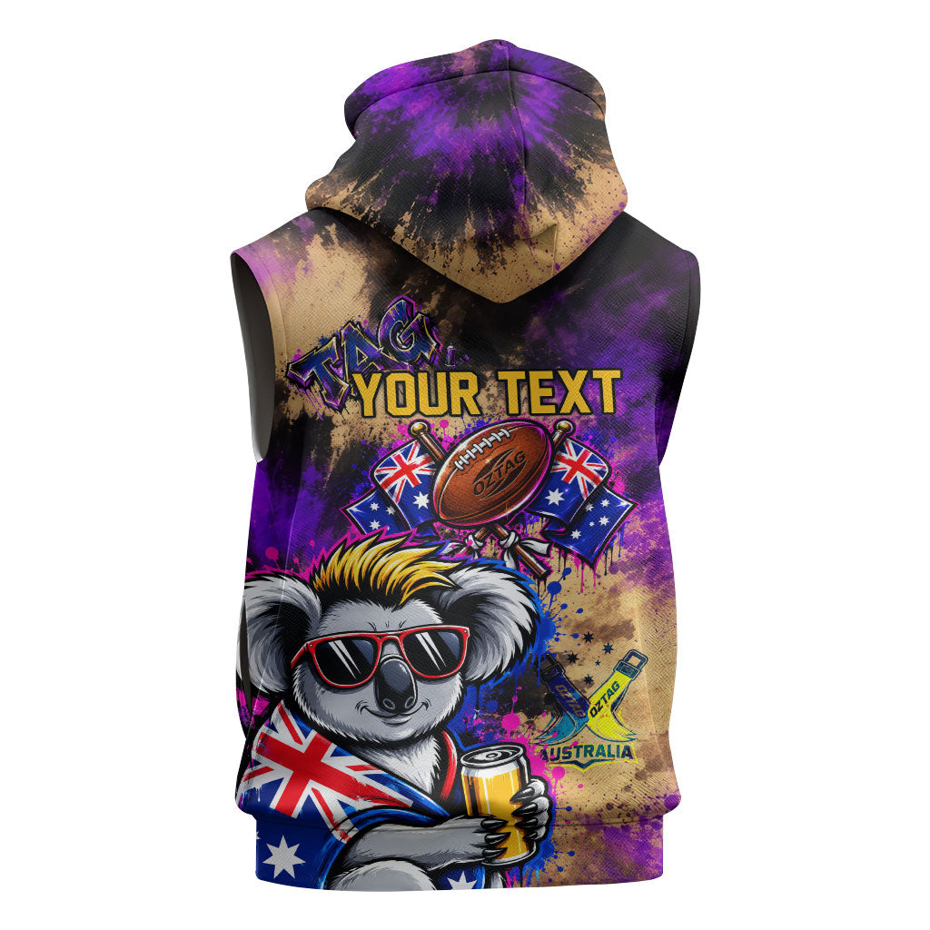 Personalised Australian Oztag Koala Mascot Sleeveless Zip Hoodie Cool Koala Sunglasses Tie Dye Paint Splatter