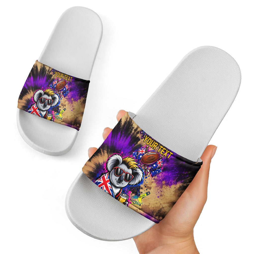 Personalised Australian Oztag Koala Mascot Slide Sandals Cool Koala Sunglasses Tie Dye Paint Splatter