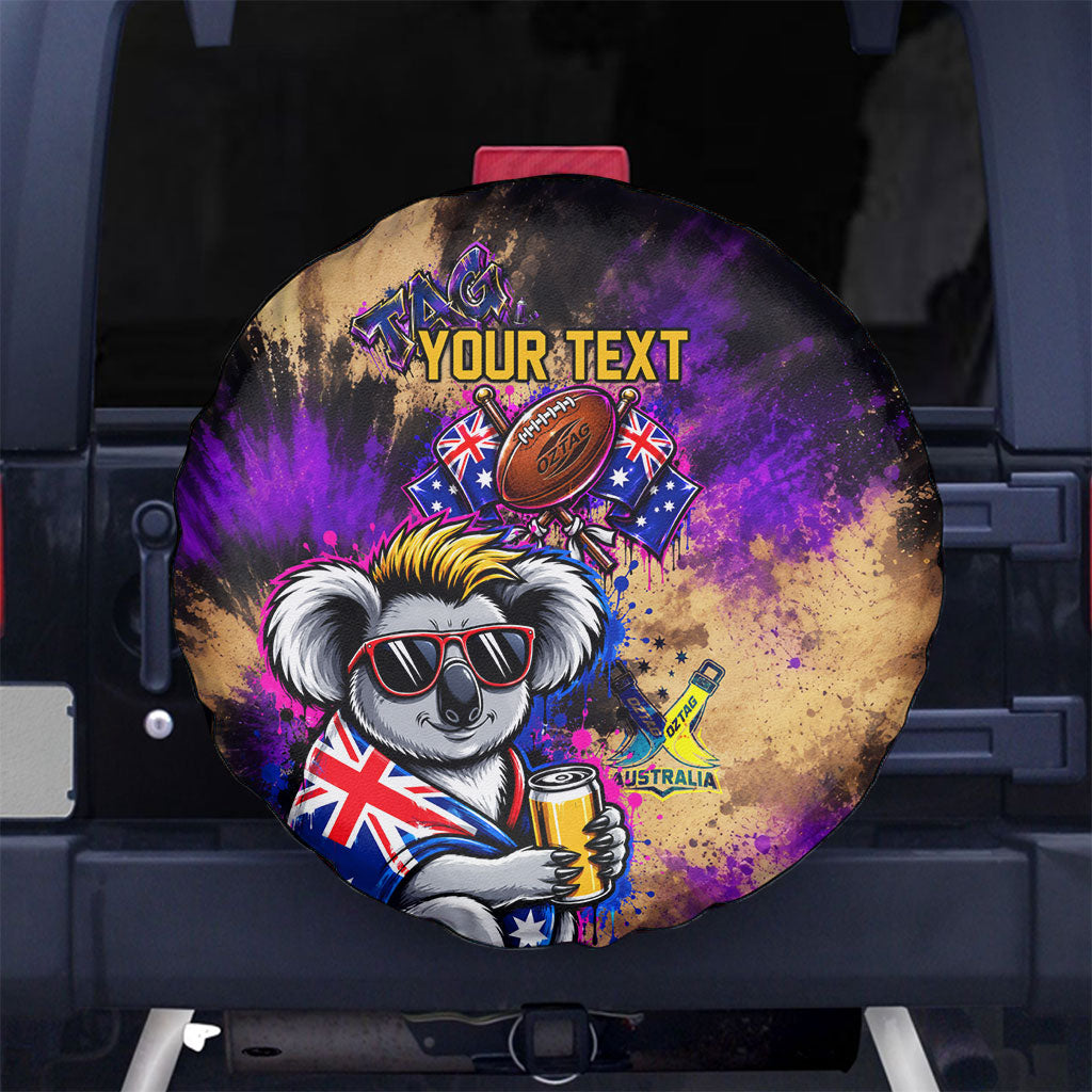 Personalised Australian Oztag Koala Mascot Spare Tire Cover Cool Koala Sunglasses Tie Dye Paint Splatter