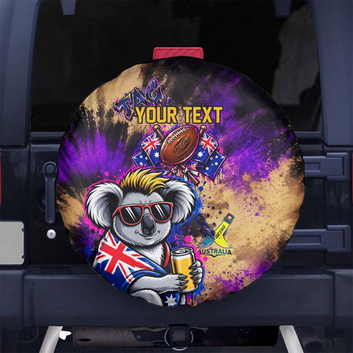 Personalised Australian Oztag Koala Mascot Spare Tire Cover Cool Koala Sunglasses Tie Dye Paint Splatter
