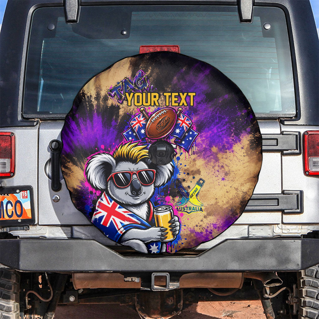Personalised Australian Oztag Koala Mascot Spare Tire Cover Cool Koala Sunglasses Tie Dye Paint Splatter