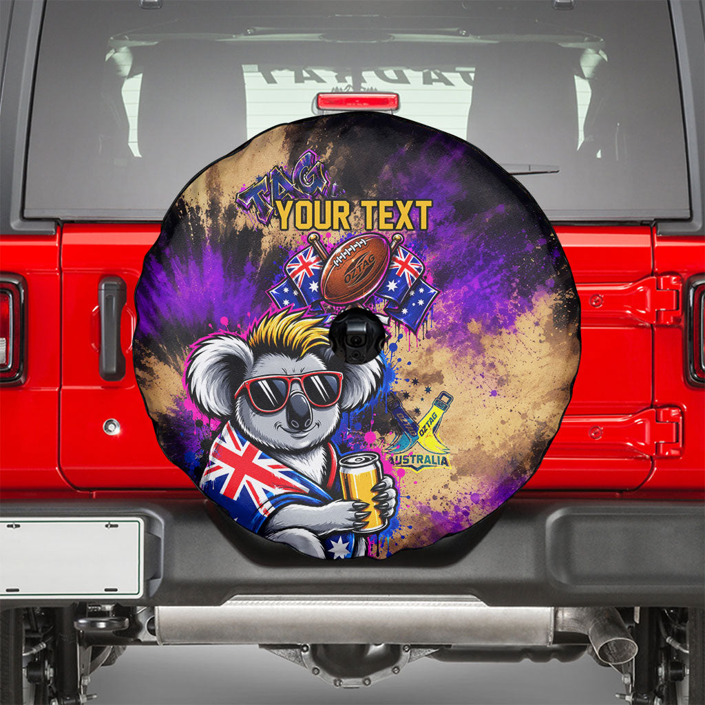Personalised Australian Oztag Koala Mascot Spare Tire Cover Cool Koala Sunglasses Tie Dye Paint Splatter