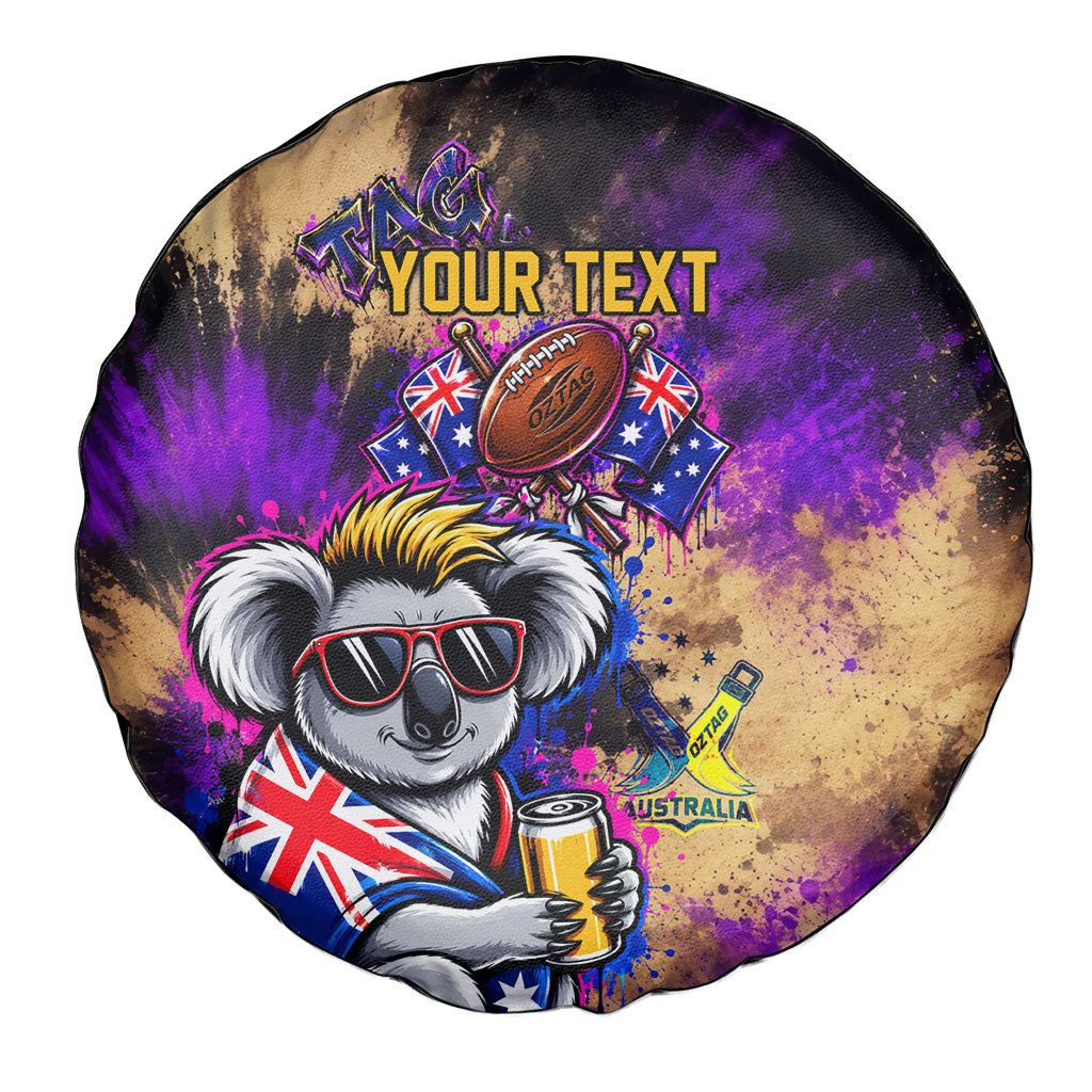 Personalised Australian Oztag Koala Mascot Spare Tire Cover Cool Koala Sunglasses Tie Dye Paint Splatter