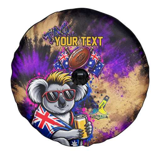 Personalised Australian Oztag Koala Mascot Spare Tire Cover Cool Koala Sunglasses Tie Dye Paint Splatter