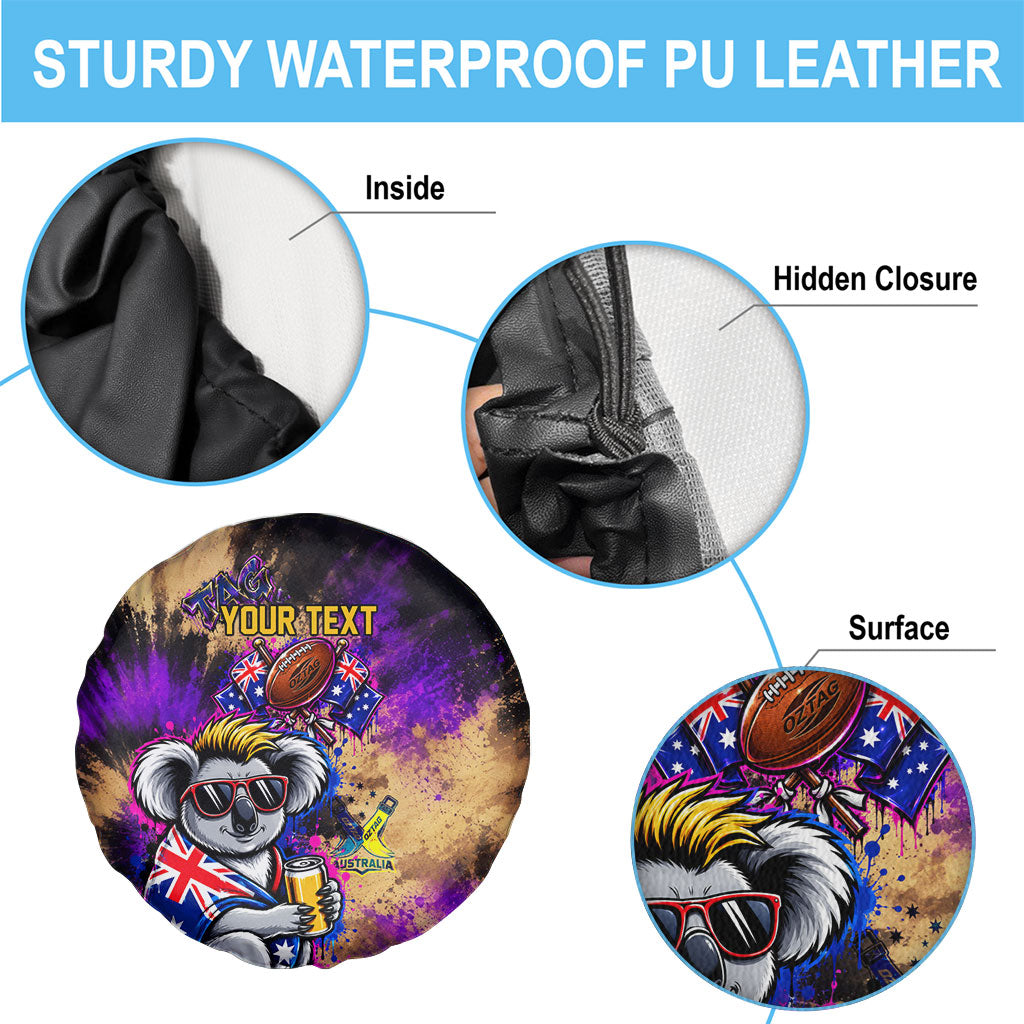 Personalised Australian Oztag Koala Mascot Spare Tire Cover Cool Koala Sunglasses Tie Dye Paint Splatter