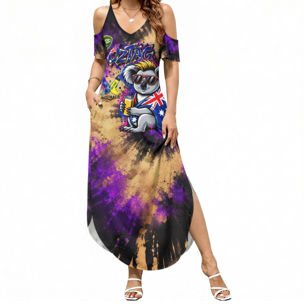 Personalised Australian Oztag Koala Mascot Summer Maxi Dress Cool Koala Sunglasses Tie Dye Paint Splatter