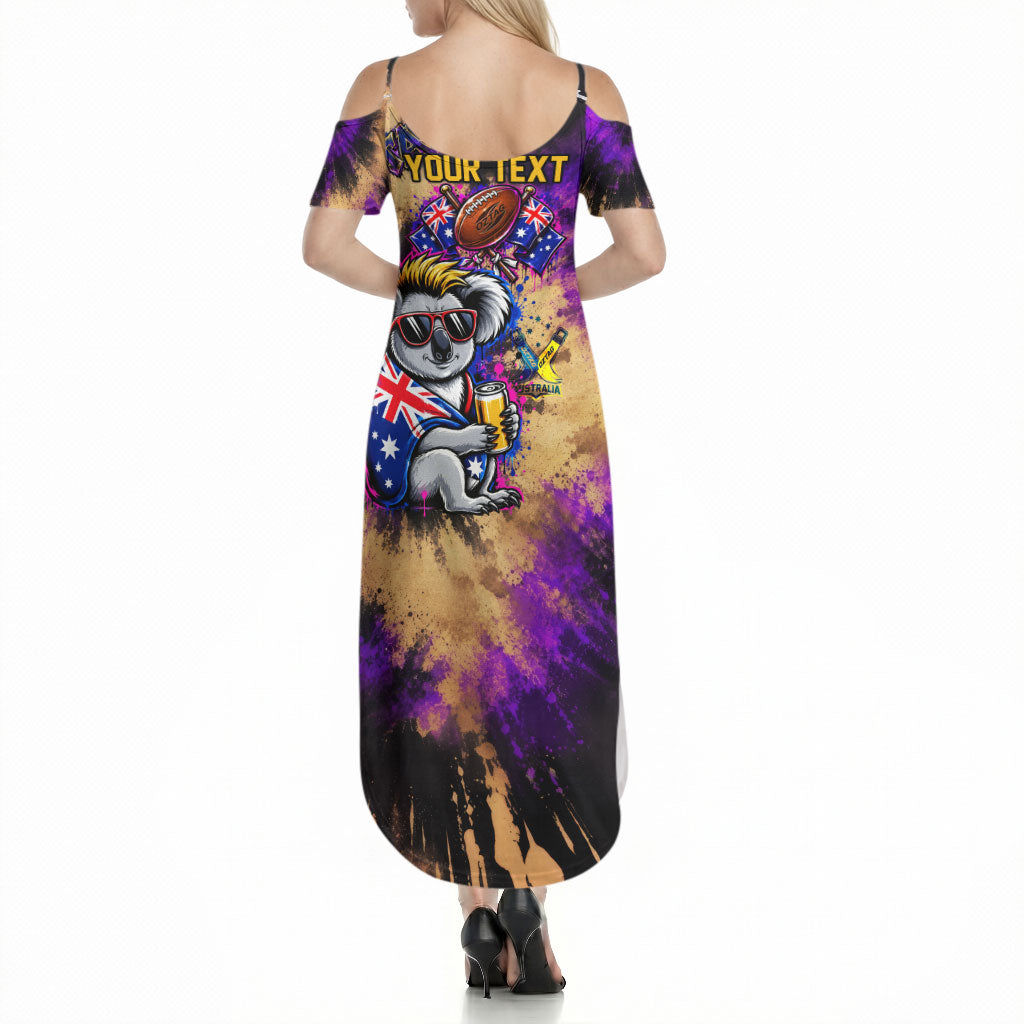 Personalised Australian Oztag Koala Mascot Summer Maxi Dress Cool Koala Sunglasses Tie Dye Paint Splatter