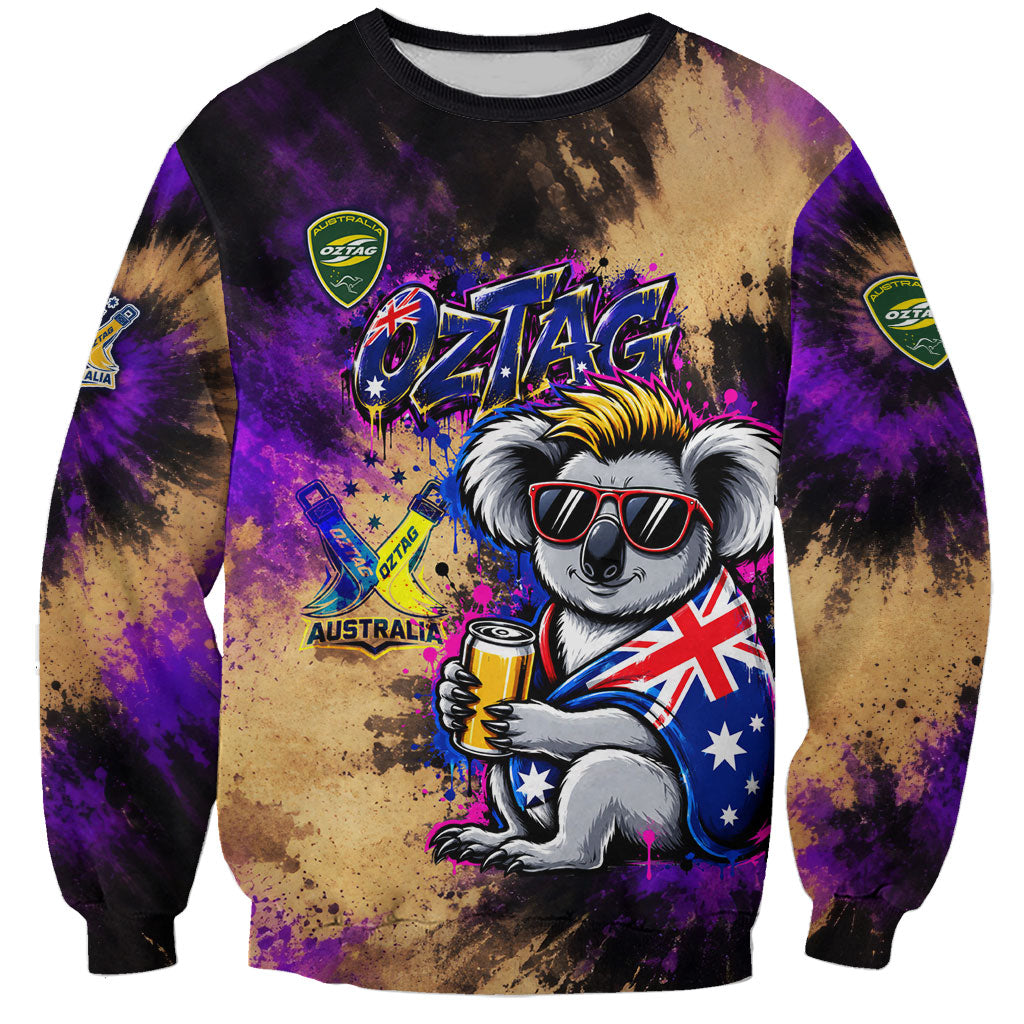 Personalised Australian Oztag Koala Mascot Sweatshirt Cool Koala Sunglasses Tie Dye Paint Splatter