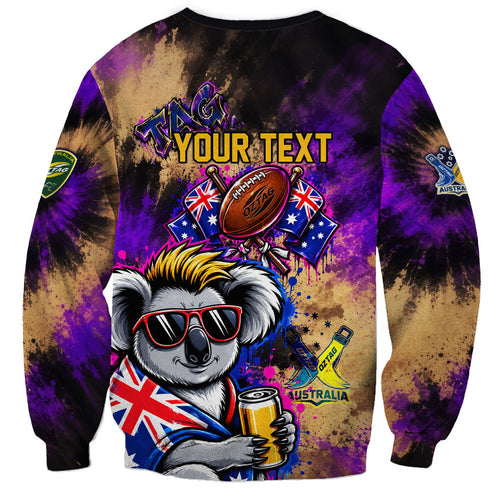 Personalised Australian Oztag Koala Mascot Sweatshirt Cool Koala Sunglasses Tie Dye Paint Splatter