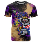 Personalised Australian Oztag Koala Mascot T Shirt Cool Koala Sunglasses Tie Dye Paint Splatter